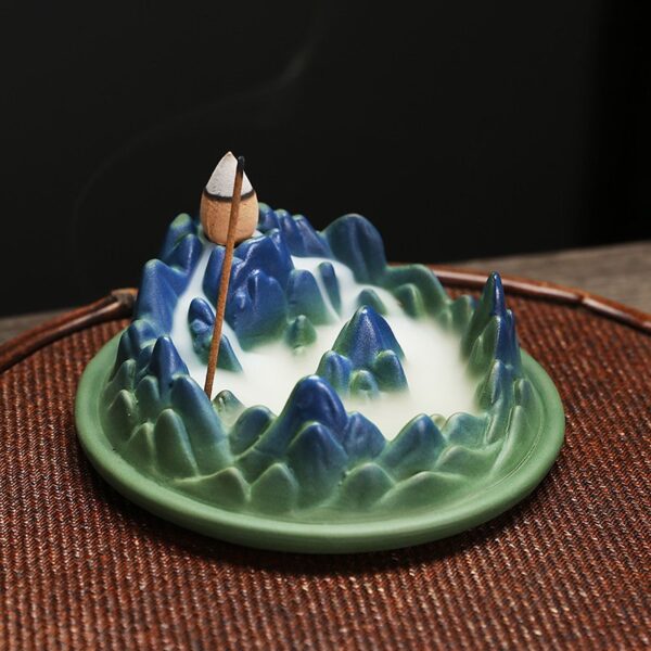 Hill Mountain Blue Green Ceramic Stick Backflow Incense Burner
