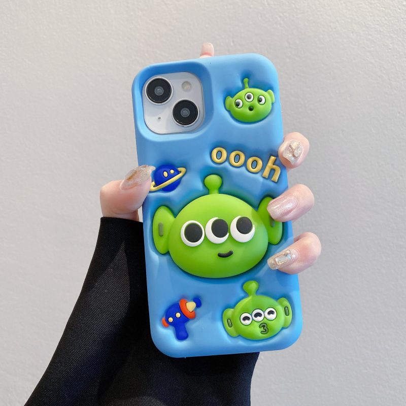 3D Cartoon 3 Eyes Monster Stand Silicone Phone Case for Apple iPhone Model