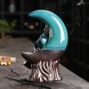 Crescent Moon Lotus Flower Lotus Leaf Ceramic Backflow Stick Incense Holder - Image 5