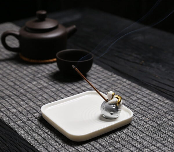 Rabbit Moon Astronaut Ceramic Incense Stick Holder