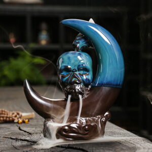 Crescent Moon Skull Ceramic Incense Waterfall Fountain Backflow Burner Crescent Moon Skull Ceramic Incense Waterfall Fountain Backflow Burner