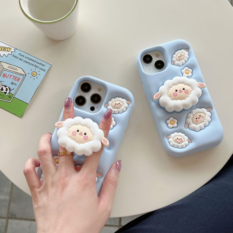 3D Sheep Stand Silicone Phone Case for Apple iPhone Model