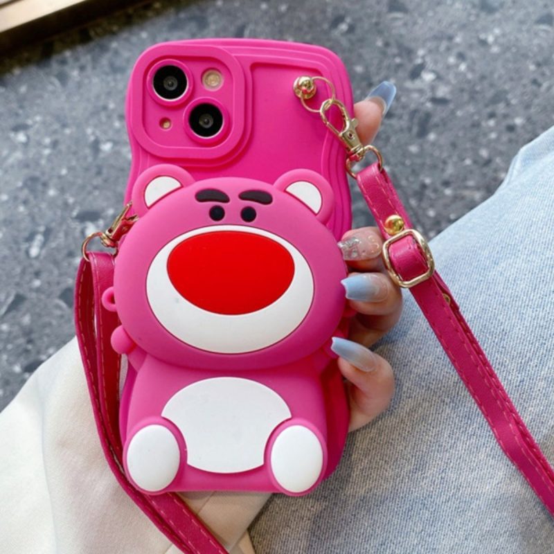 Cartoon Bear Silicone Phone Shell With Small Purse for Apple iPhone Model