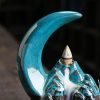 Crescent Moon Blue Coffee Ceramic Reverse Smoke Incense Burner