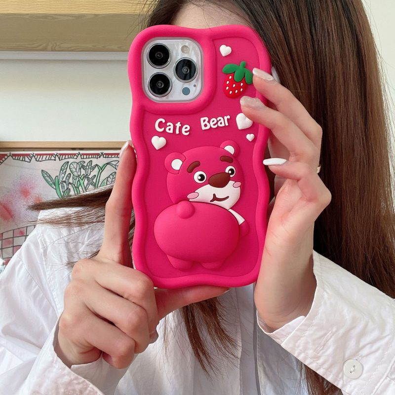 Pinchable Butt Strawberry Bear Silicone Phone Cover for Apple iPhone Model