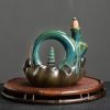 Lotus Leaf Pagoda Circle Blue Ceramic Censer Incense Cone Holder Fountain