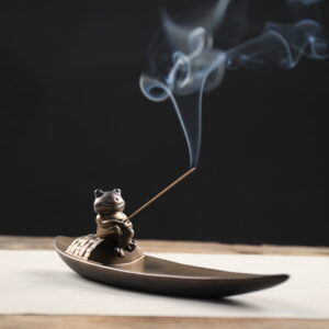 Frog Fishing Boat Ceramic Incense Stick Holder