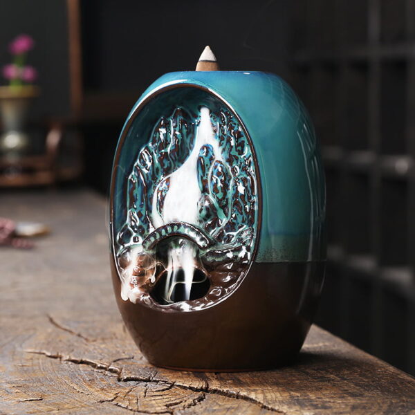 Oval Vase Blue Ceramic Fountain Waterfall Incense Holder