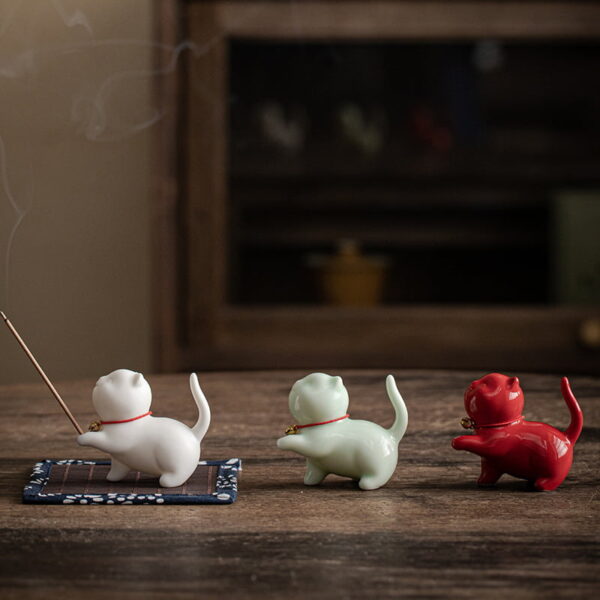 Cute Cat Ceramic Incense Stick Holder Burner
