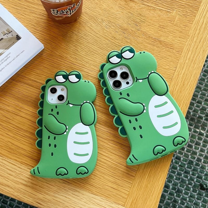 3D Green Crocodile Silicone Phone Shell for Apple iPhone Model