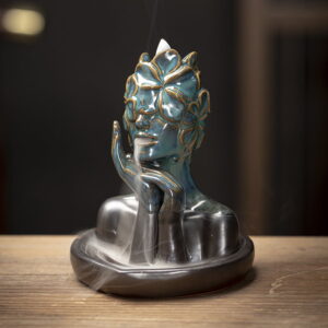 Flower Lady Blue Ceramic Backflow Incense Burner