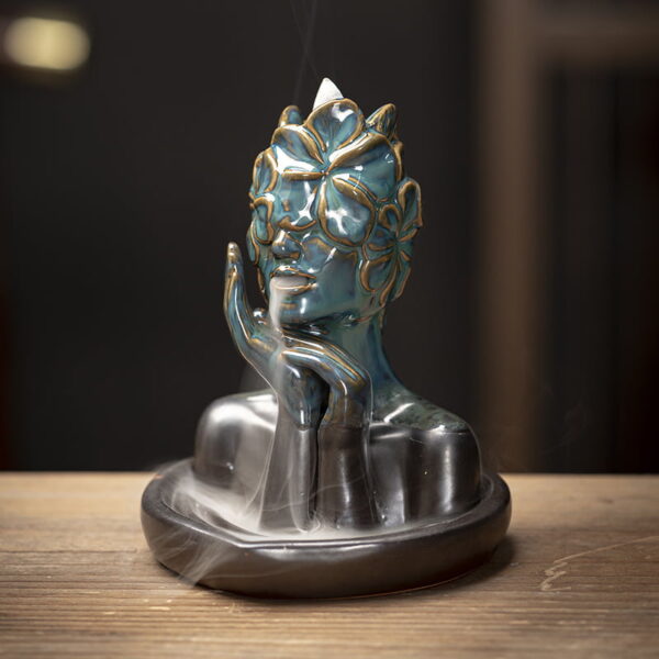 Flower Lady Blue Ceramic Backflow Incense Burner