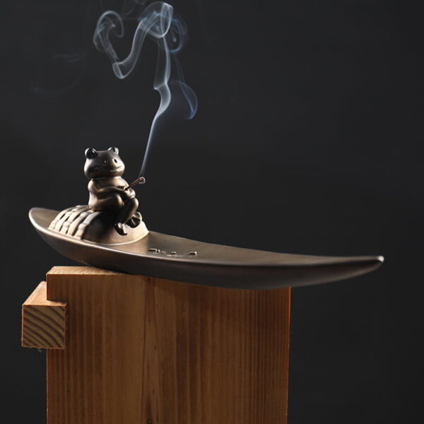 Frog Fishing Boat Ceramic Incense Stick Holder