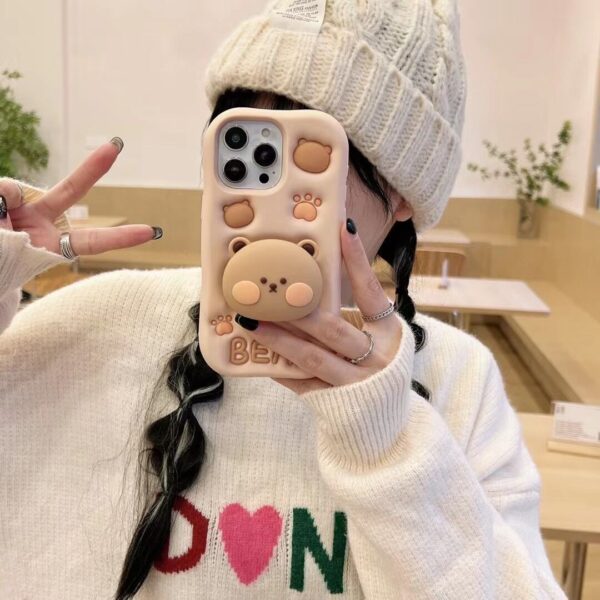 Cute 3D Bear Stand TPU Phone Case for Apple iPhone Models Cute 3D Bear Stand TPU Phone Case for Apple iPhone Models