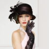 Women Cloche Hat Wool Top Hat Feather Dome Warm Woolen Hat