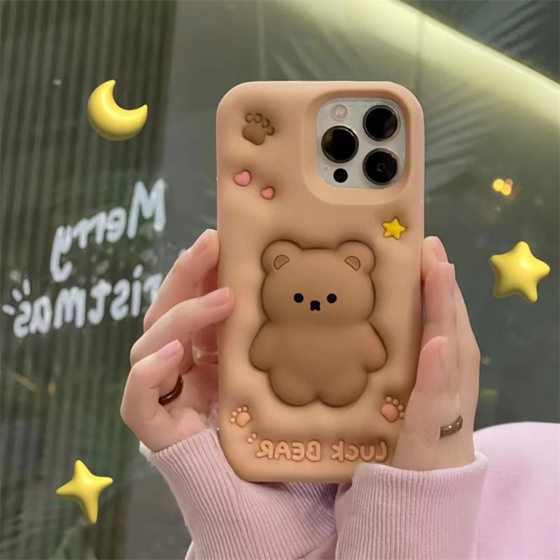 Cute Brown Bear Silicone Phone Case for Apple iPhone Models
