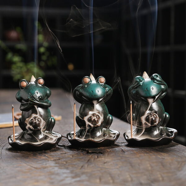 Green Frog Lotus Ceramic Backflow Stick Incense Burner