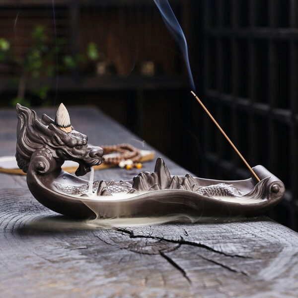 Chinese Dragon Hill Scroll Ceramic Stick Backflow Incense Holder Chinese Dragon Hill Scroll Ceramic Stick Backflow Incense Holder