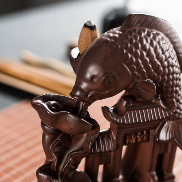 Carp Leaping Over the Dragon Gate Ceramic Backflow Incense Burner