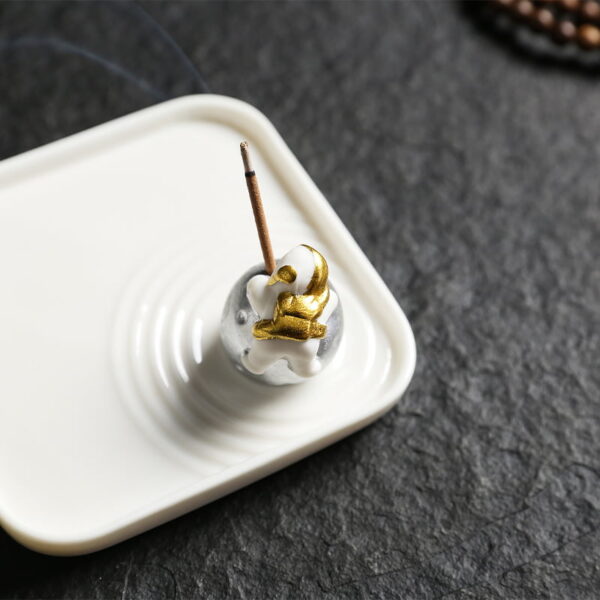 Rabbit Moon Astronaut Ceramic Incense Stick Holder