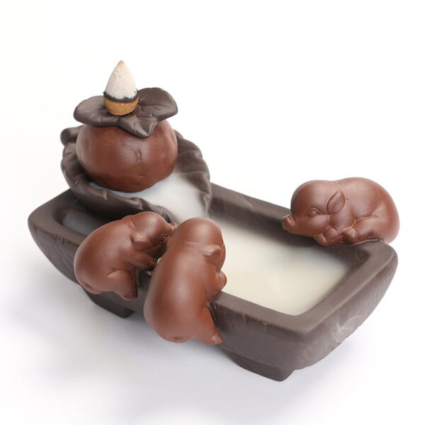 Stone Mill Pig Ceramic Backflow Incense Holder and Burner Waterfall