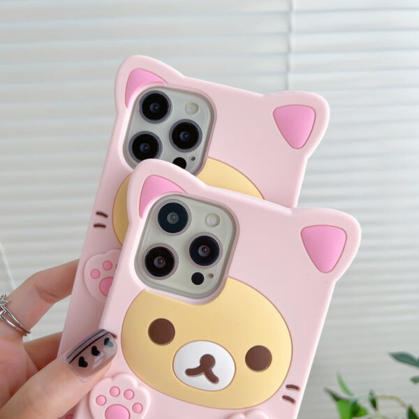 Cute Pink Bear Silicone Phone Cover for Apple iPhone Model