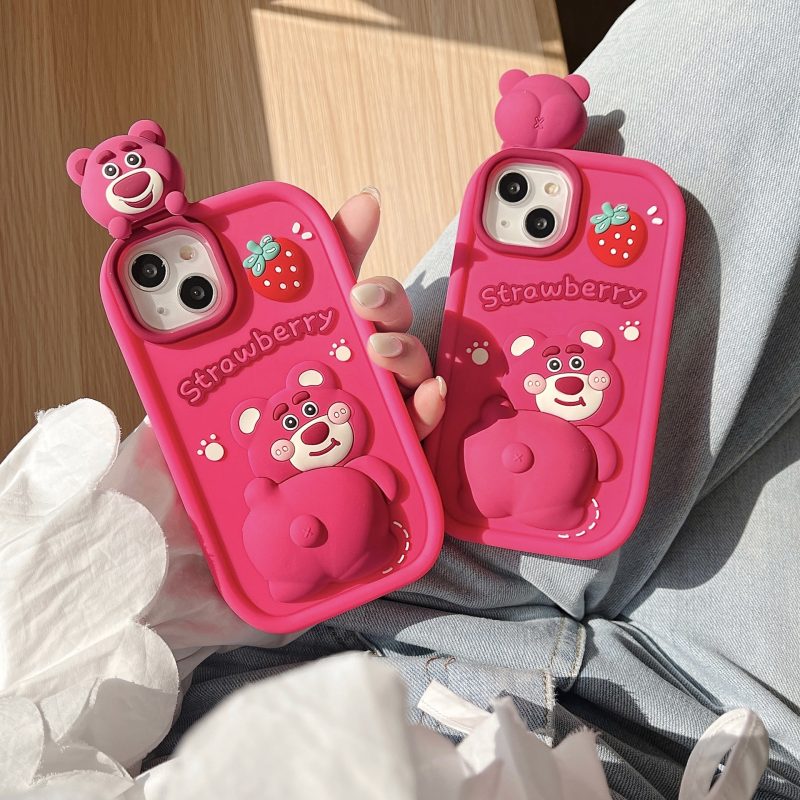 Buttocks Raised Strawberry Bear Silicone Phone Shell for Apple iPhone Model