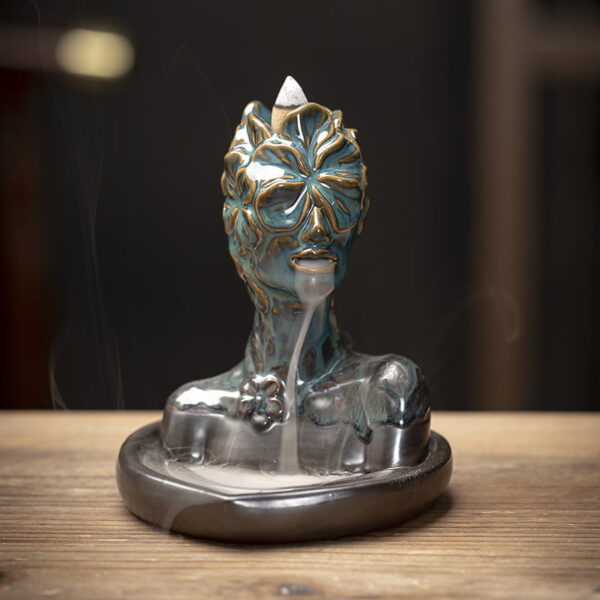 Flower Lady Blue Ceramic Backflow Incense Burner