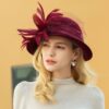 Women Cloche Hat Wool Top Hat Feather Dome Warm Woolen Hat