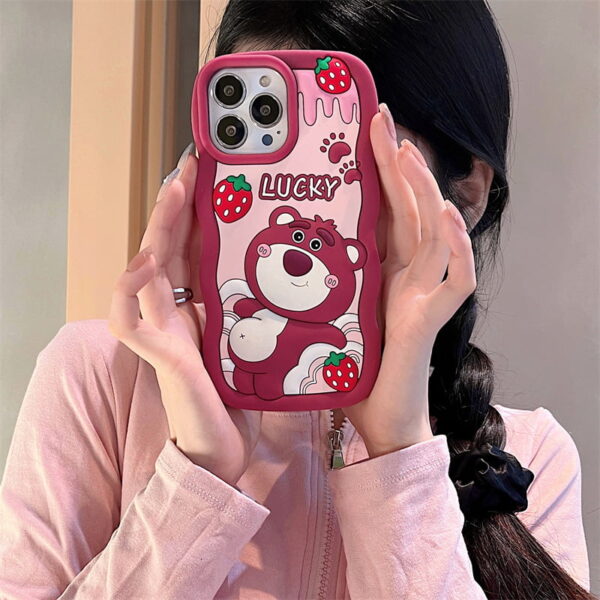 Cartoon Strawberry Bear Silicone Phone Case for iPhone 15/iPhone 15 Pro/iPhone 15 Pro Max