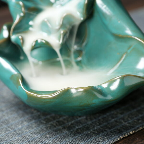 Frog Fishing Lotus Leaf Green Ceramic Backflow Holder Waterfall Frog Fishing Lotus Leaf Green Ceramic Backflow Holder Waterfall