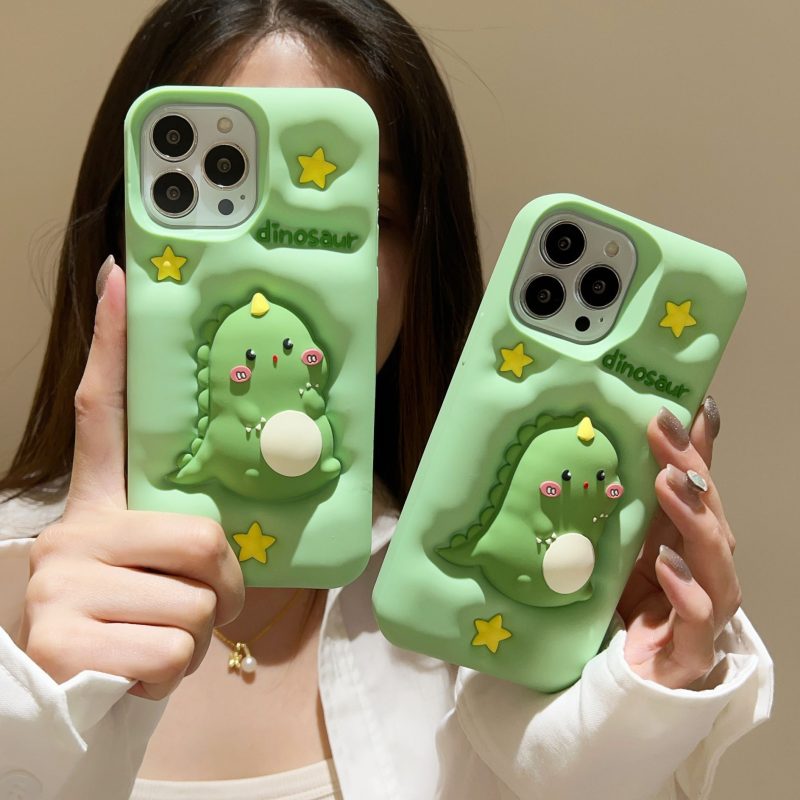 3D Green Dinosaur Silicone Phone Shell for Apple iPhone Model