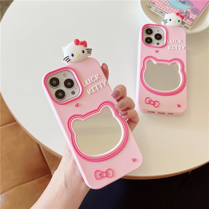 Pink Hello Kitty with Mirror Silicone Phone Cover for Apple iPhone Models