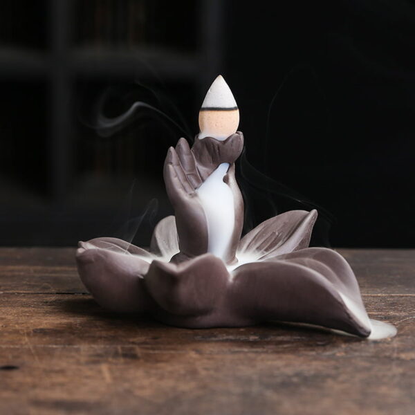 Buddha's Hand Lotus Ceramic Incense Fountain Smoke Waterfall