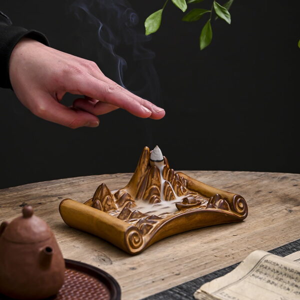 Mountain Hill Boat Scroll Ceramic Backflow Incense Burner