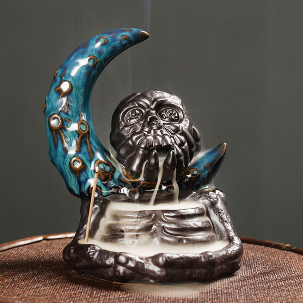 Halloween Crescent Moon Skeleton Waterfall Incense Cone Holder