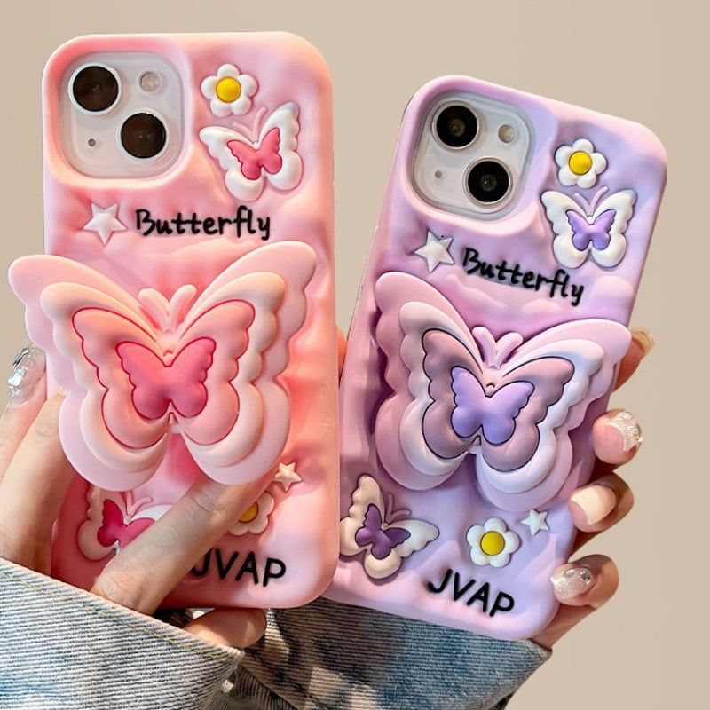 3D Butterfly Folding Stand Silicone Phone Case for Apple iPhone Models