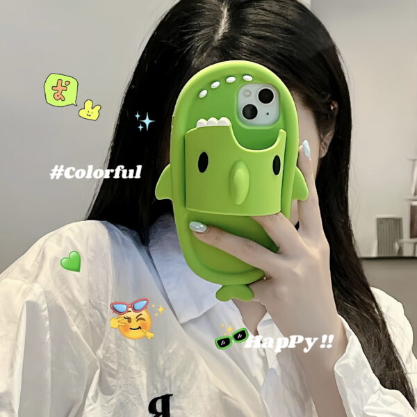 Green Shark Slipper Silicone Phone Case for Apple iPhone Models
