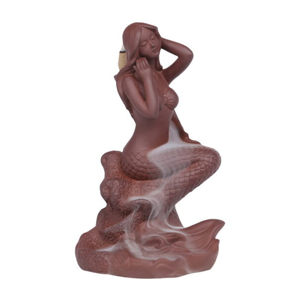Beautiful Mermaid Lady Purple Sand Backflow Incense Cone Holder