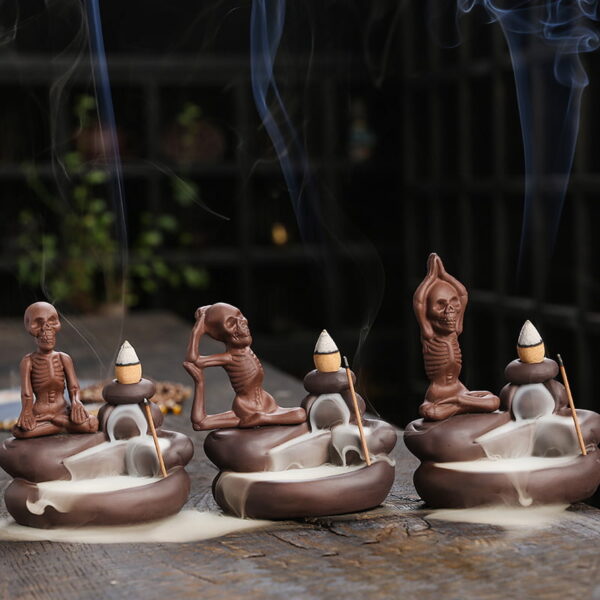 Halloween Yoga Skeleton Ceramic Backflow Incense Holder
