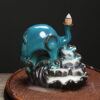 Elephant Lotus Leaf Blue Ceramic Waterfall Incense Burner Holder