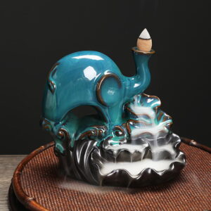 Elephant Lotus Leaf Blue Ceramic Waterfall Incense Burner Holder Elephant Lotus Leaf Blue Ceramic Waterfall Incense Burner Holder