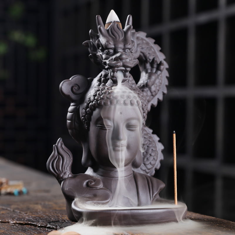 Chinese Dragon Buddha Ceramic Backflow Incense Holder