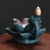 Green Lotus Flower Ceramic Smoke Reverse Incense Burner With LED Light