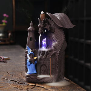 Flying Dragon Wizard Ceramic Incense Backflow Cone Holder With LED Light