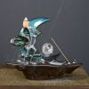 Blue Ceramic Crescent Moon Clouds Waterfall Incense Burner With LED Light Ball - Image 2