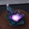 Green Lotus Flower Ceramic Smoke Reverse Incense Burner With LED Light - Image 2