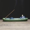 Mountain Hill Boat Blue Green Ceramic Incense Stick Burner Backflow Incense Holder - Image 4