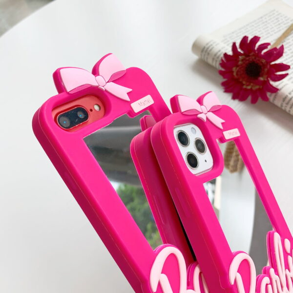 Pink Barbie Silicone Phone Case With Mirror for Apple iPhone Models