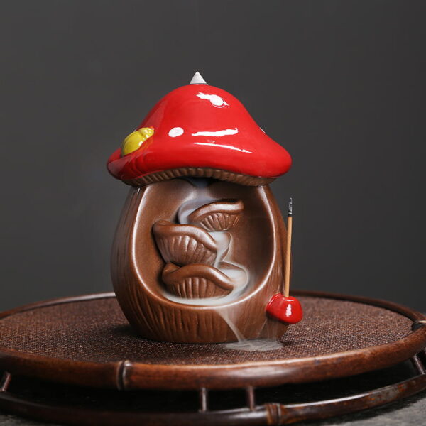 Red Mushroom Ceramic Back Burning Incense Burner